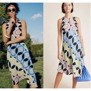 Anthropologie Kenzie Mod Retro Geometric Print Sleeveless Dress Asymmetrical 10